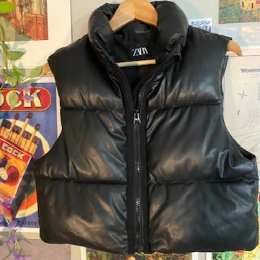 Zara Faux Leather Puffer Vest